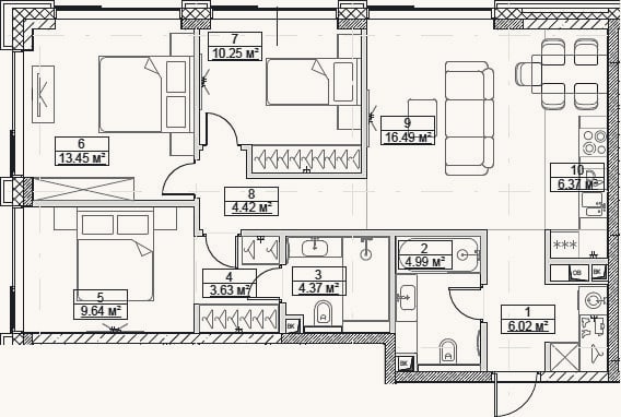 Планировка: 4+ к, 79,6 м²