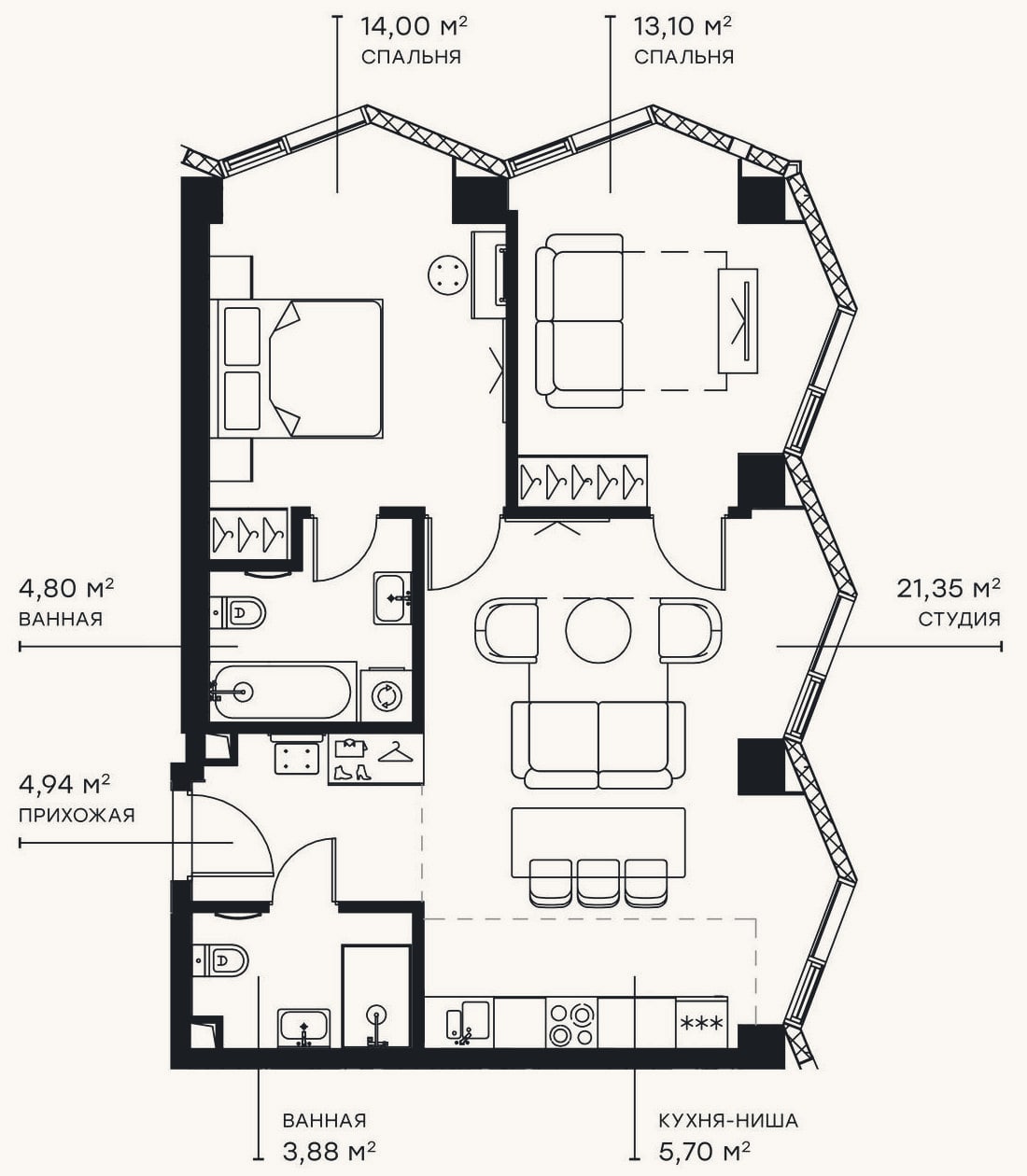 Планировка: 3-к, 67,8 м²