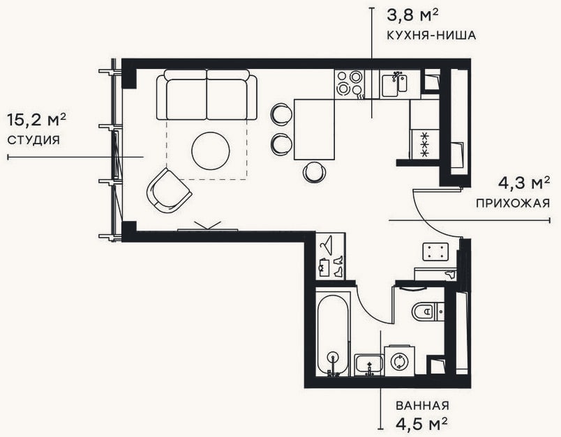 Планировка: Студия, 27,8 м²