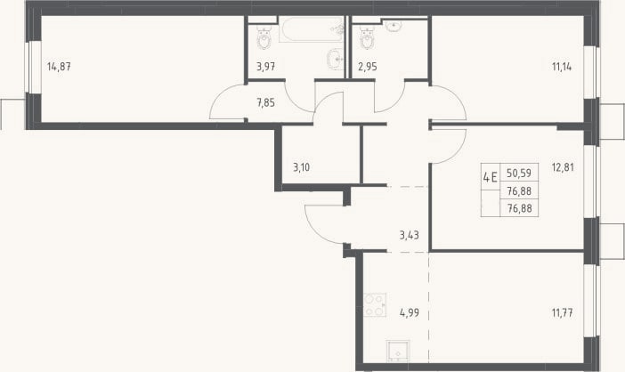Планировка: 4+ к, 76,9 м²