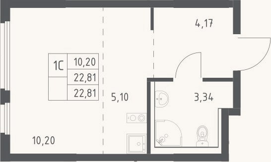 Планировка: Студия, 22,8 м²