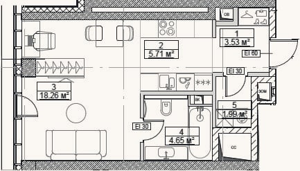 Планировка: Студия, 34,1 м²