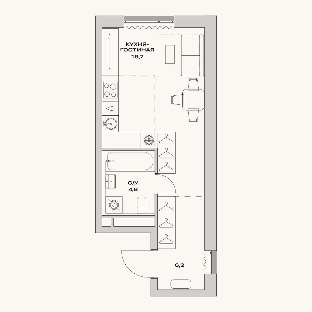 Планировка: Студия, 30,5 м²