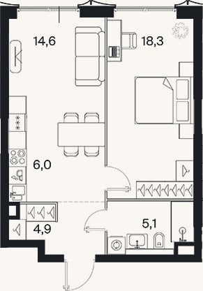 Планировка: 2-к, 48,9 м²