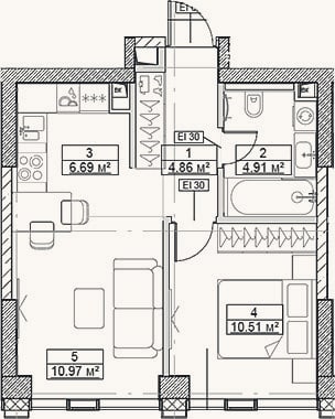 Планировка: 2-к, 37,9 м²