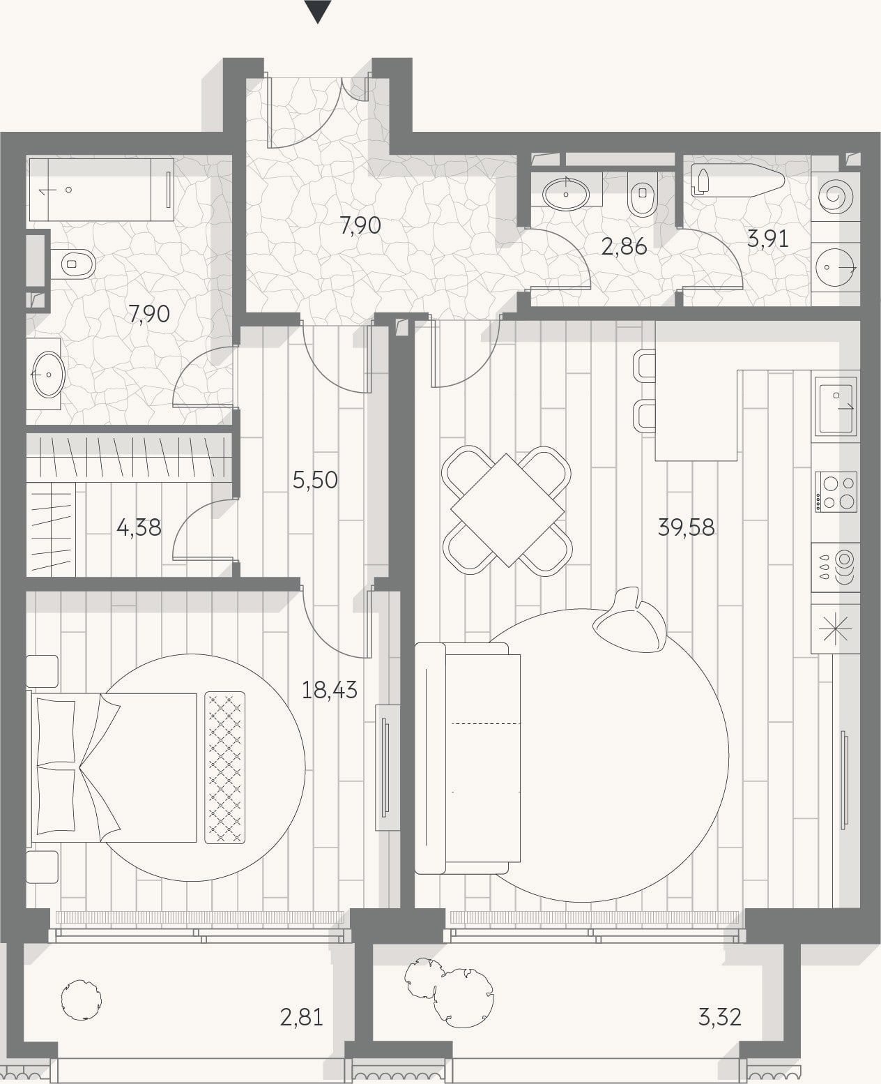 Планировка: 2-к, 90,5 м²