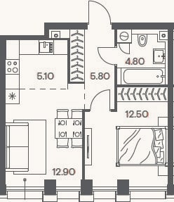 Планировка: 2-к, 41,1 м²