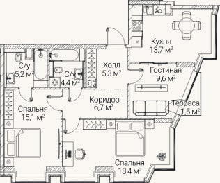 Планировка: 3-к, 76,6 м²