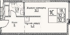 Планировка: Студия, 32 м²
