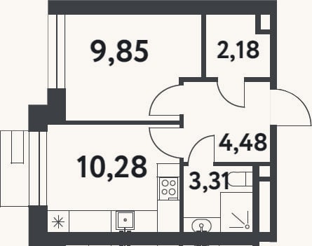 Планировка: 1-к, 30,1 м²