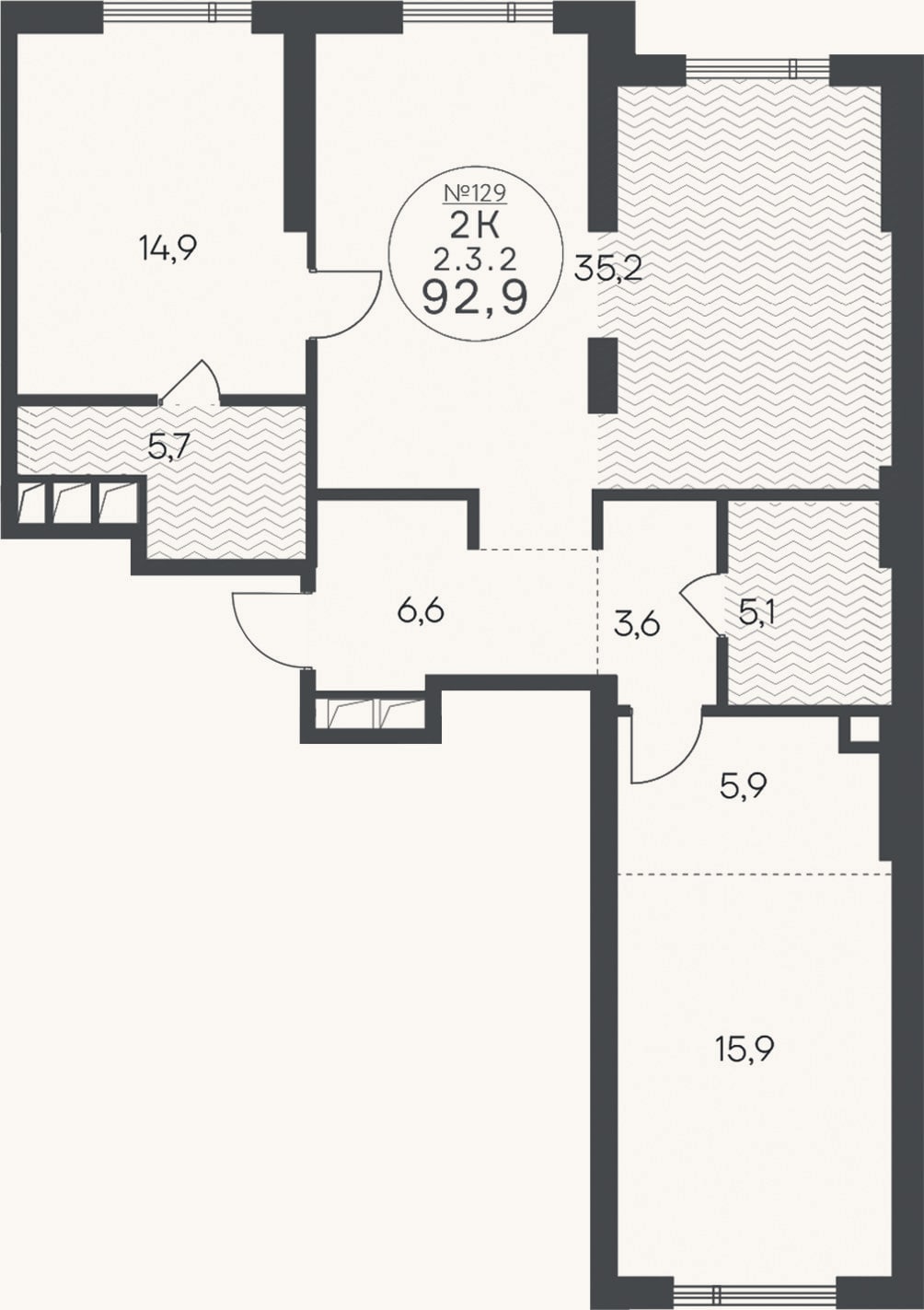 Планировка: 3-к, 92,9 м²
