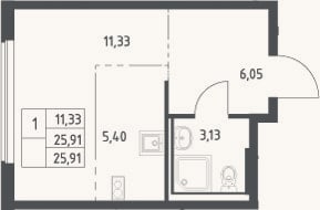 Планировка: Студия, 25,9 м²