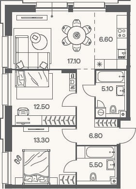 Планировка: 3-к, 66,9 м²