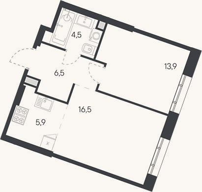 Планировка: 2-к, 47,3 м²