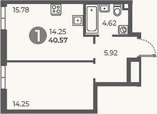 Планировка: 1-к, 40,6 м²