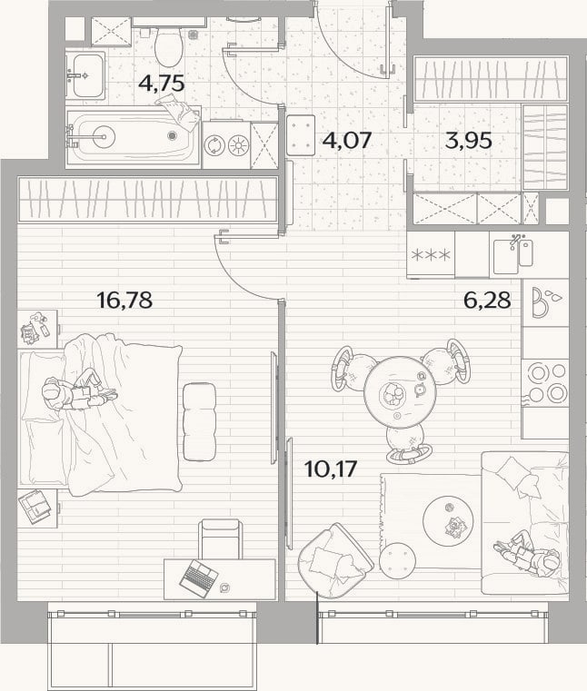 Планировка: 2-к, 46 м²