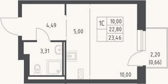 Планировка: Студия, 22,8 м²