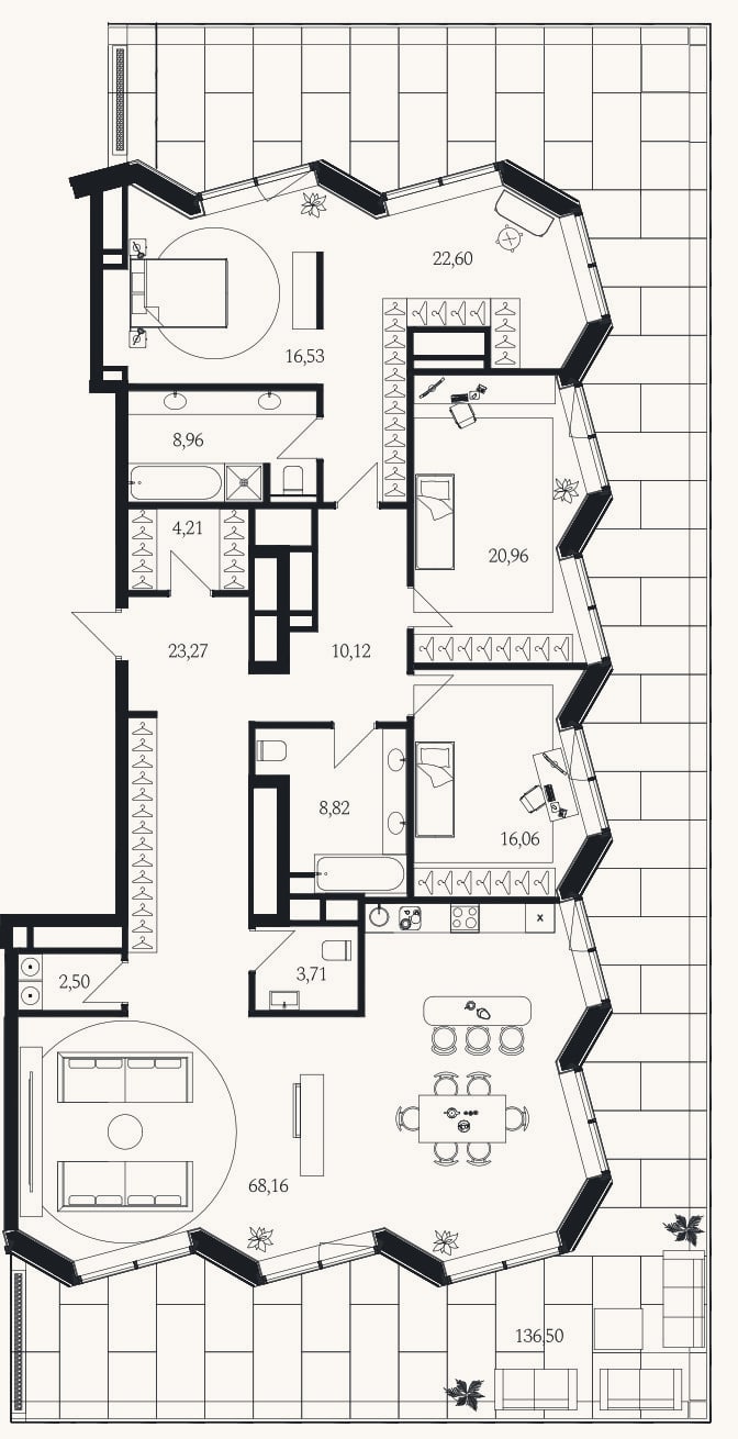 Планировка: 4+ к, 210,8 м²