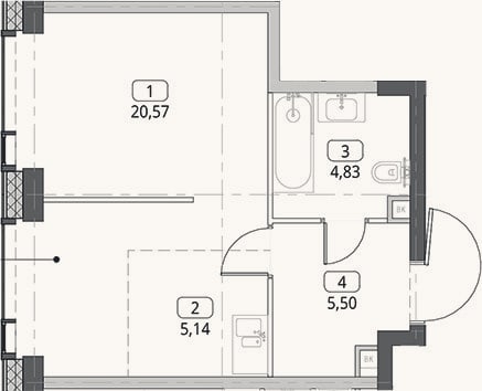 Планировка: Студия, 36 м²