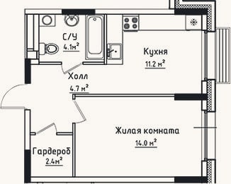 Планировка: 1-к, 36,4 м²