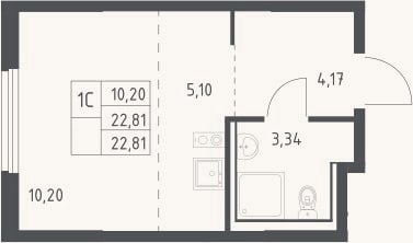 Планировка: Студия, 22,8 м²