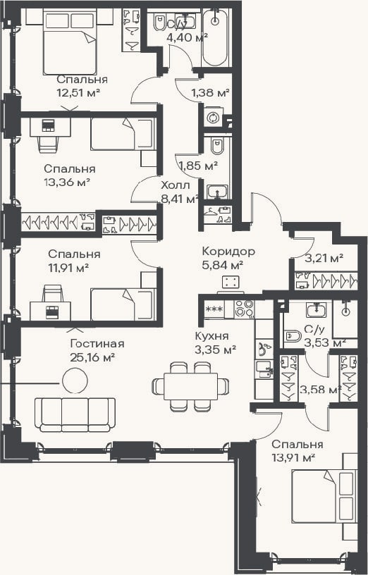 Планировка: 4+ к, 112,4 м²