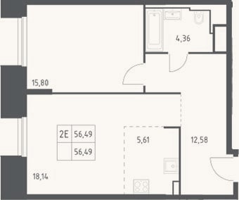 Планировка: 2-к, 56,5 м²