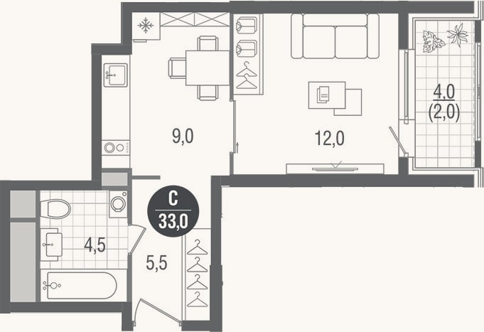 Планировка: Студия, 31 м²