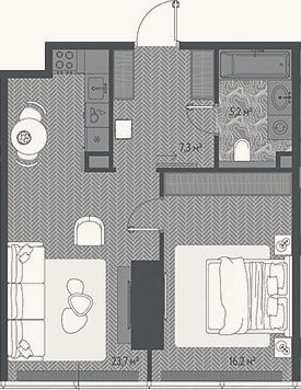 Планировка: 2-к, 52,4 м²