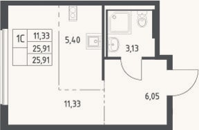 Планировка: Студия, 25,9 м²