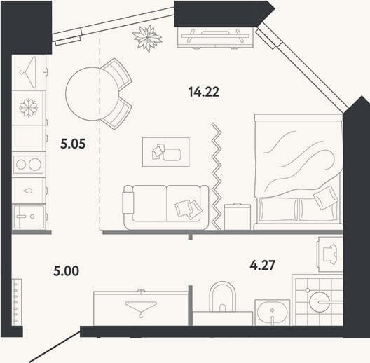 Планировка: Студия, 28,5 м²