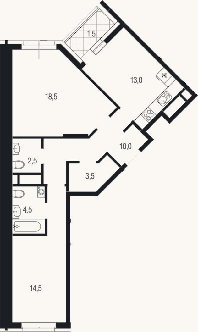 Планировка: 2-к, 66,5 м²