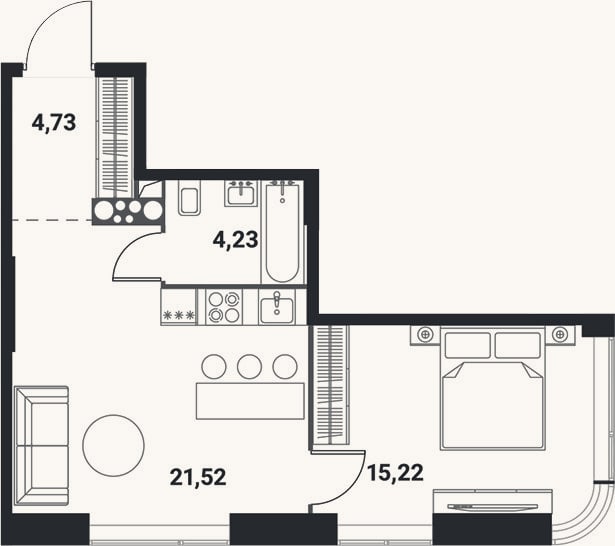 Планировка: 2-к, 45,7 м²