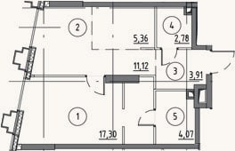 Планировка: 2-к, 44,5 м²