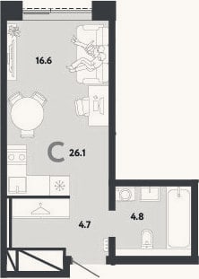 Планировка: Студия, 26,1 м²