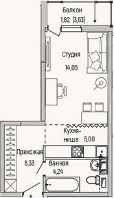 Планировка: Студия, 29,6 м²