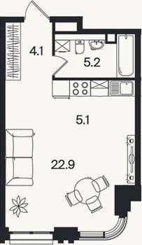 Планировка: Студия, 37,2 м²