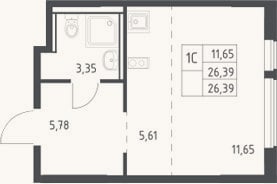 Планировка: Студия, 26,4 м²