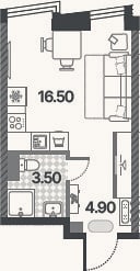 Планировка: Студия, 24,9 м²