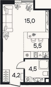 Планировка: Студия, 29,2 м²