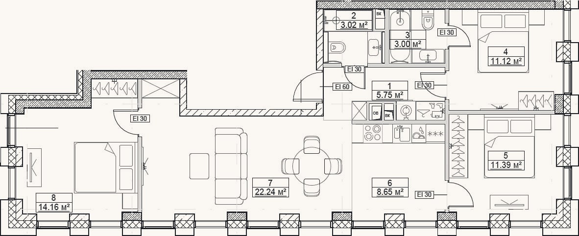 Планировка: 4+ к, 79,3 м²