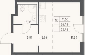 Планировка: Студия, 26,4 м²