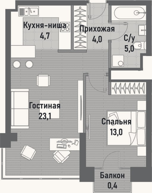 Планировка: 2-к, 52,4 м²