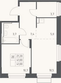 Планировка: 2-к, 41 м²