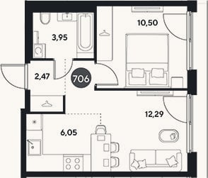 Планировка: 2-к, 35,3 м²