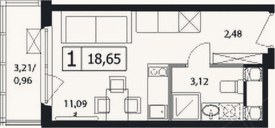 Планировка: Студия, 17,7 м²