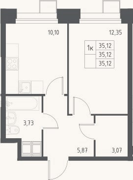 Планировка: 1-к, 35,1 м²