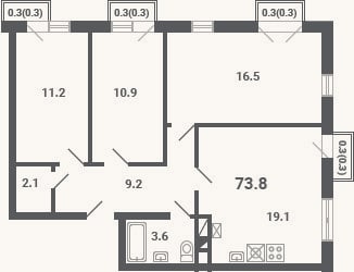 Планировка: 4+ к, 72,6 м²