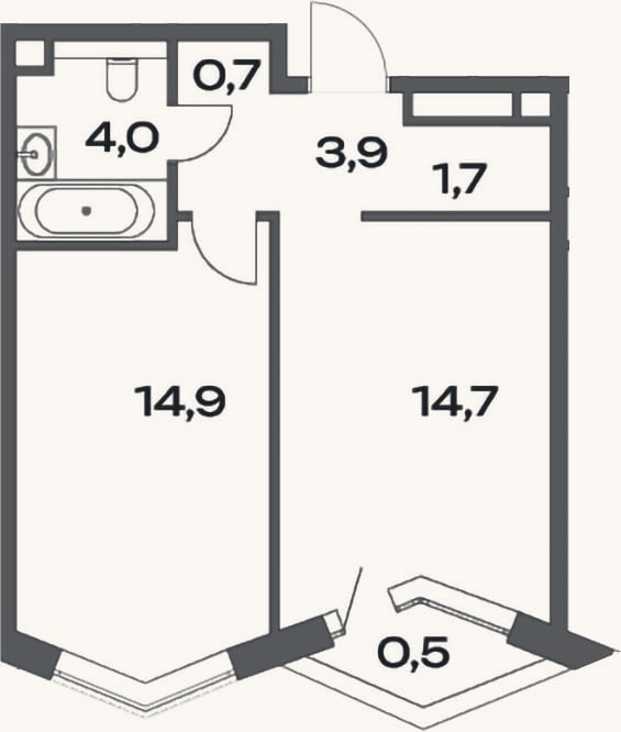 Планировка: 1-к, 39,9 м²