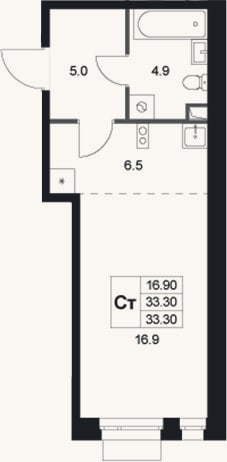 Планировка: Студия, 33,3 м²